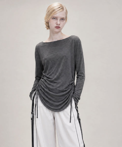 【予約販売】火山泥リカバリーウエア　ボートネックトップス　BLACK＆GRAY